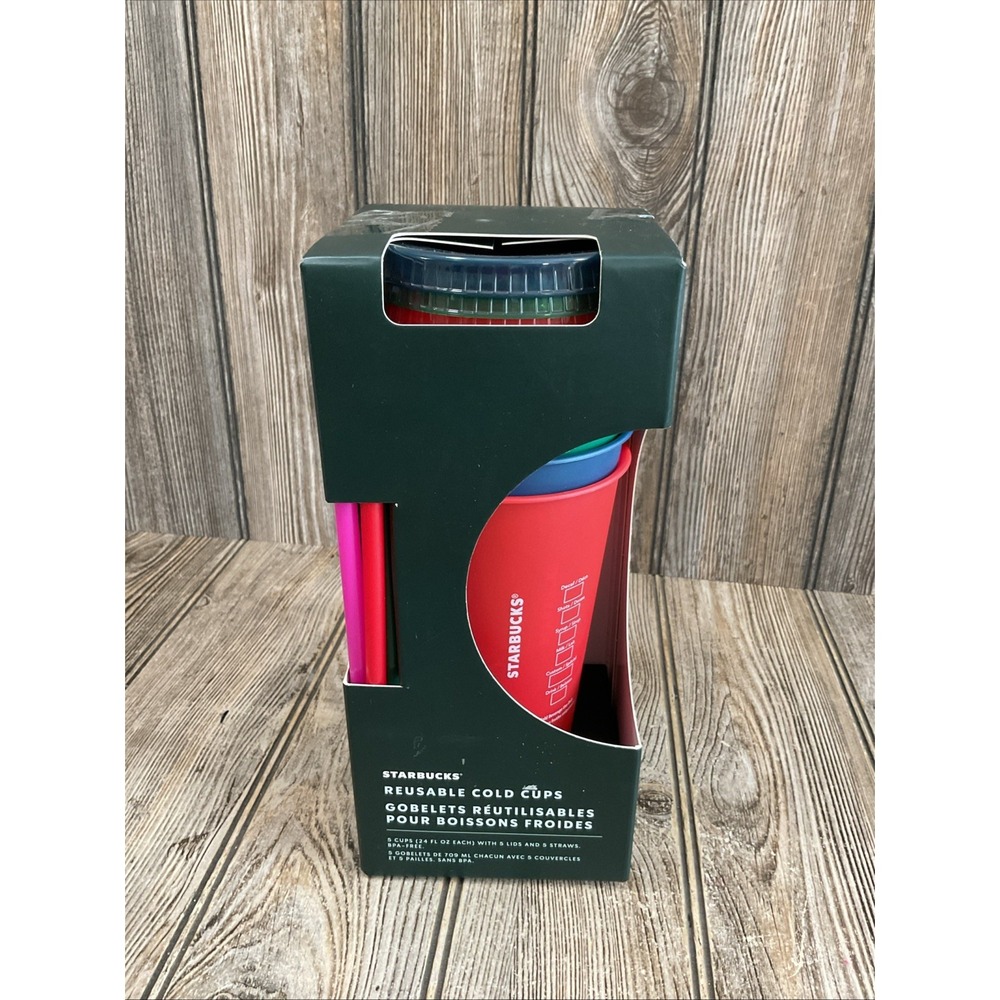 Starbucks Reusable Cold Cups with Lids and Straws - Pack of 5 2021 Holiday